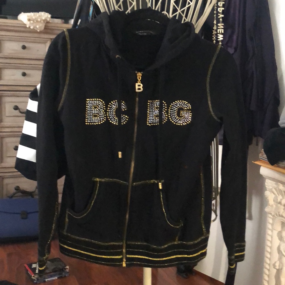 Black and gold BCBG zip up hoodie